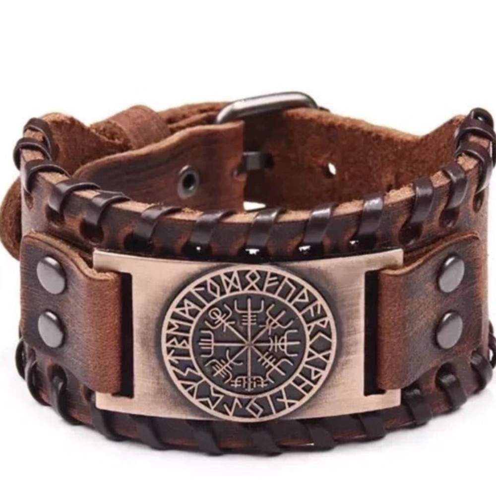 Viking Leather Bracelet Cuff For Men